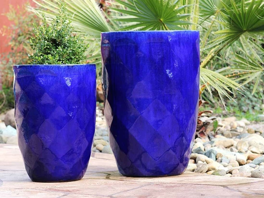 [PV-LB5010FB-S2] TALL DIAMOND PLANTER, FALLING BLUE, SET OF 2 - 22.0" X 32.5", 18.5" X 25.5"