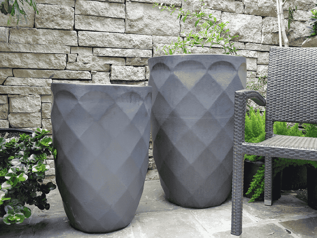 [PV-LB5010MK-S2] TALL DIAMOND PLANTER, MATTE BLACK, SET OF 2 - 22.0" X 32.5", 18.5" X 25.5"