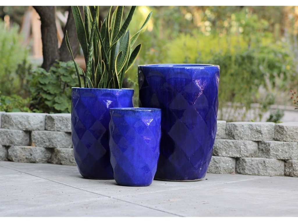 [PV-LB5011FB-S3] MEDIUM HIGH DIAMOND PLANTER, FALLING BLUE, SET OF 3 - 18.0" X 26.0", 14.0" X 20.5", 11.0" X 16.0"
