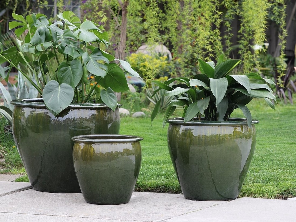 [PV-LB509FRG-S3] FISH BOWL POTS, FERN GREEN, SET OF 3 - 30.0''X25.0'', 23.0''X21.0'', 17.5''X17.0''
