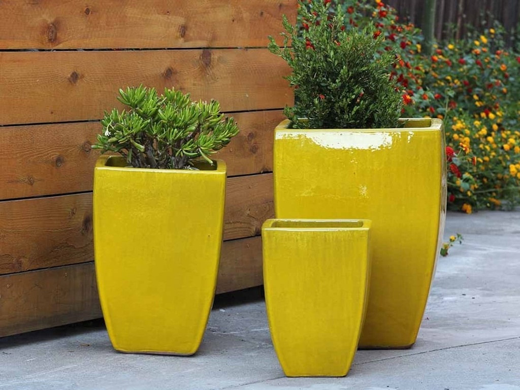 [PV-LB511CY-S3] TALL MILAN SQUARE PLANTER, CANARY YELLOW, SET OF 3 - 17.5" X 26.0", 14.0" X 20.0", 10.5" X 15.5"