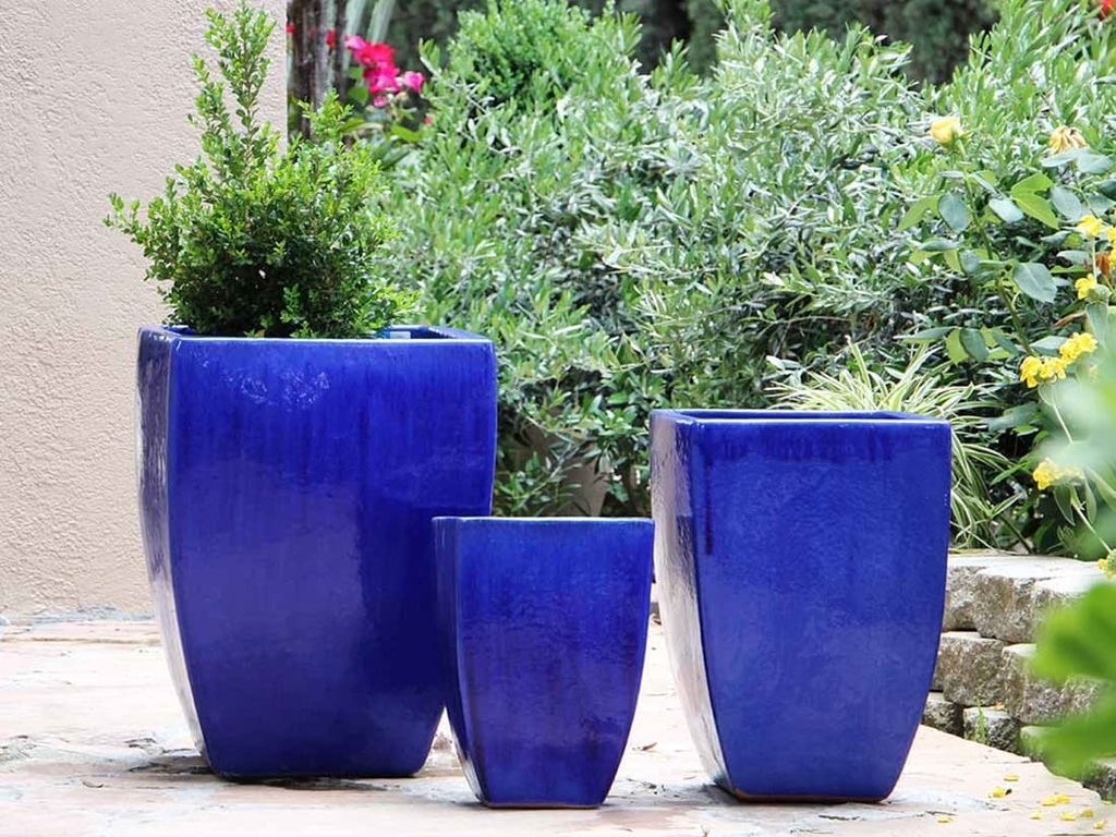 [PV-LB511FB-S3] TALL MILAN SQUARE PLANTER, FALLING BLUE, SET OF 3 - 17.5" X 26.0", 14.0" X 20.0", 10.5" X 15.5"