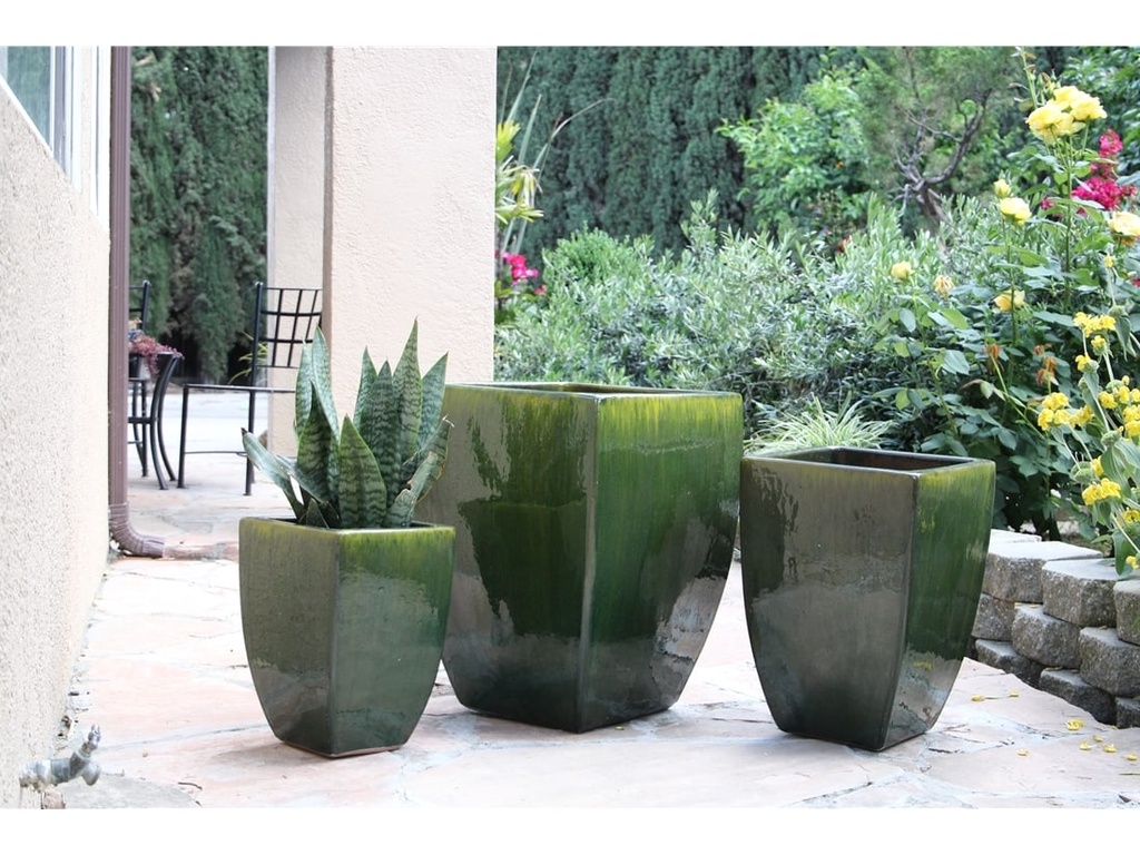 [PV-LB511FRG-S3] TALL MILAN SQUARE PLANTER, FERN GREEN, SET OF 3 - 17.5" X 26.0", 14.0" X 20.0", 10.5" X 15.5"