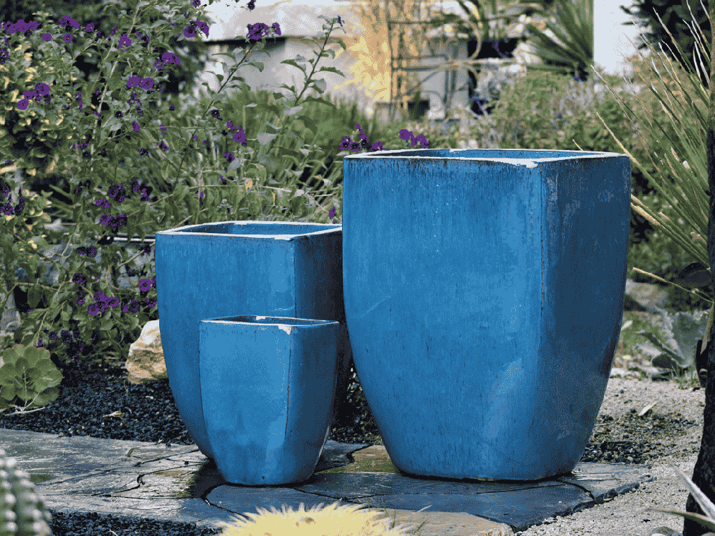 [PV-LB513FAQ-S3] ROUND SQUARE POTS, FALLING AQUA, SET OF 3 - 16.5”X22.5”, 12.0”X17.0”, 8.0”X11.0”