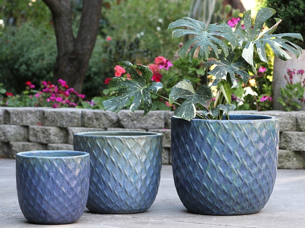 [PV-LB5152CSB-S3] BERBER PLANTER, CRYSTAL BLUE, SET OF 3 - 18.0" X 15.0", 14.0" X 12.0", 11.5" X 12.0"