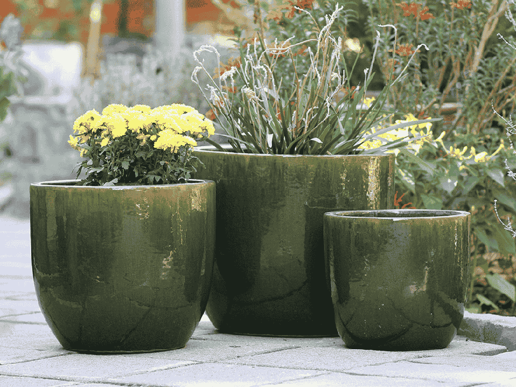 [PV-LB515FRG-S3] EGG SHELL POTS, FERN GREEN, SET OF 3 - 17.0" X 15.0", 14.0" X 12.5", 11.5" X 12.0"