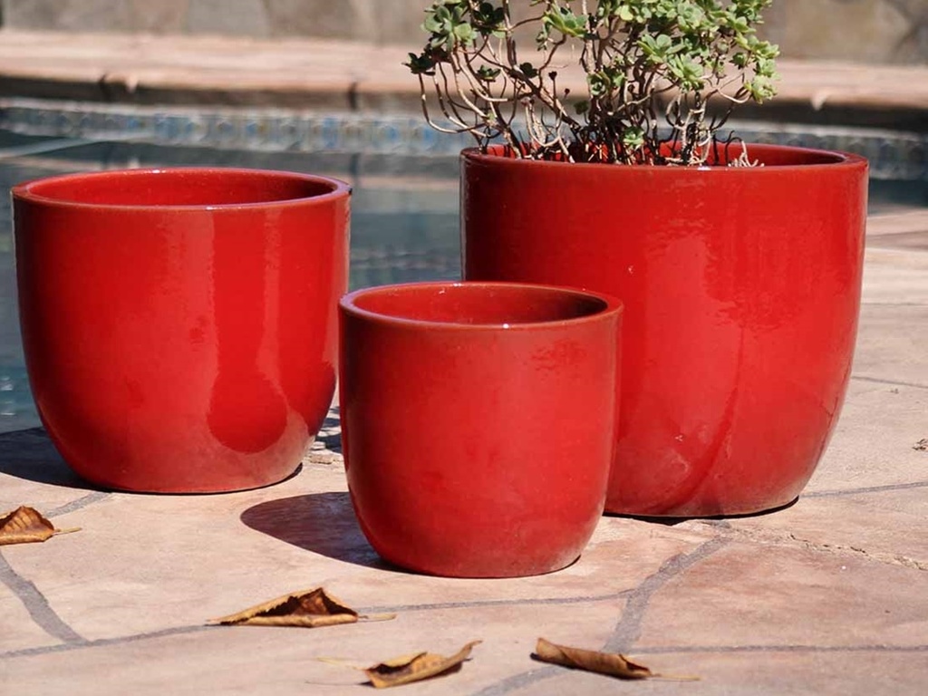 [PV-LB515LRD-S3] EGG SHELL POTS, LAVISH RED, SET OF 3 - 17.0" X 15.0", 14.0" X 12.5", 11.5" X 12.0"
