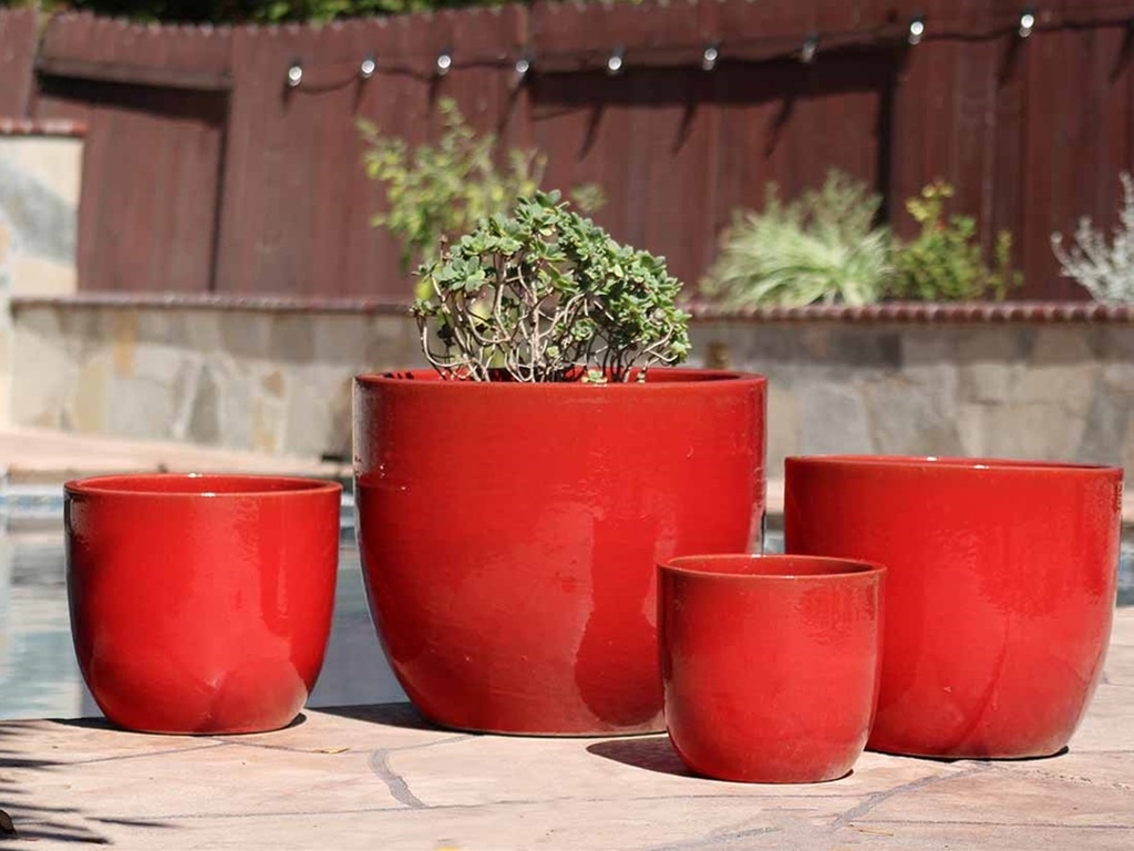 [PV-LB515LRD-S4] EGG SHELL POTS, LAVISH RED, SET OF 4  22.5" X 18.0", 17.5" X 15.0", 14.0" X 12.0", 11.5" X 12.0"