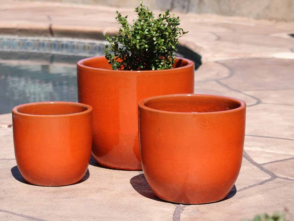 [PV-LB515ORG-S3] EGG SHELL POTS, ORANGE, SET OF 3 - 17.0" X 15.0", 14.0" X 12.5", 11.5" X 12.0"