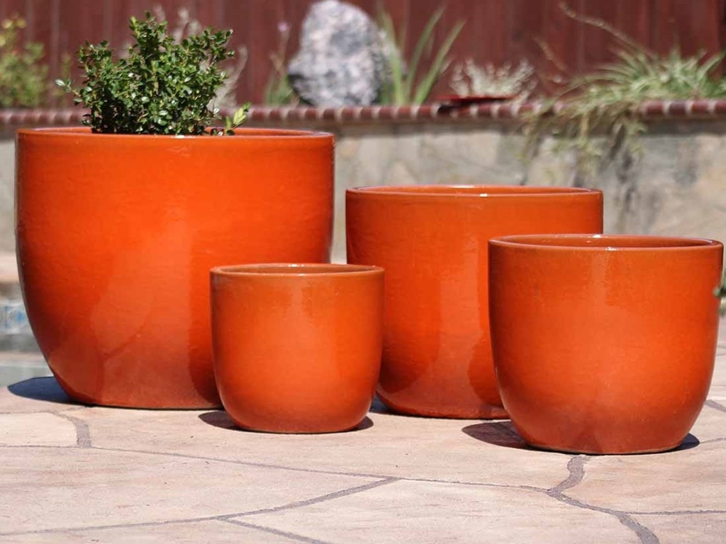 [PV-LB515ORG-S4] LARGE EGG SHELL POTS, ORANGE, SET OF 4- 22.5"x18", 18"x15", 14"x12", 11.5"x12"