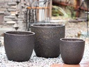 EGG SHELL POTS, SILVER ROCK, SET OF 3 - 17.0" X 15.0", 14.0" X 12.5", 11.5" X 12.0"