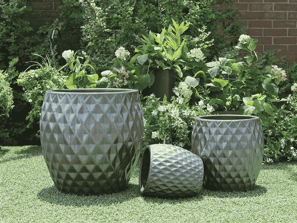 [PV-LB5172MK-S3] GULUNA PLANTERS WITH DIAMOND, MATTE BLACK, SET OF 3- 20.0" X 22.5", 15.5" X 16.5", 11.0" X 12.0"