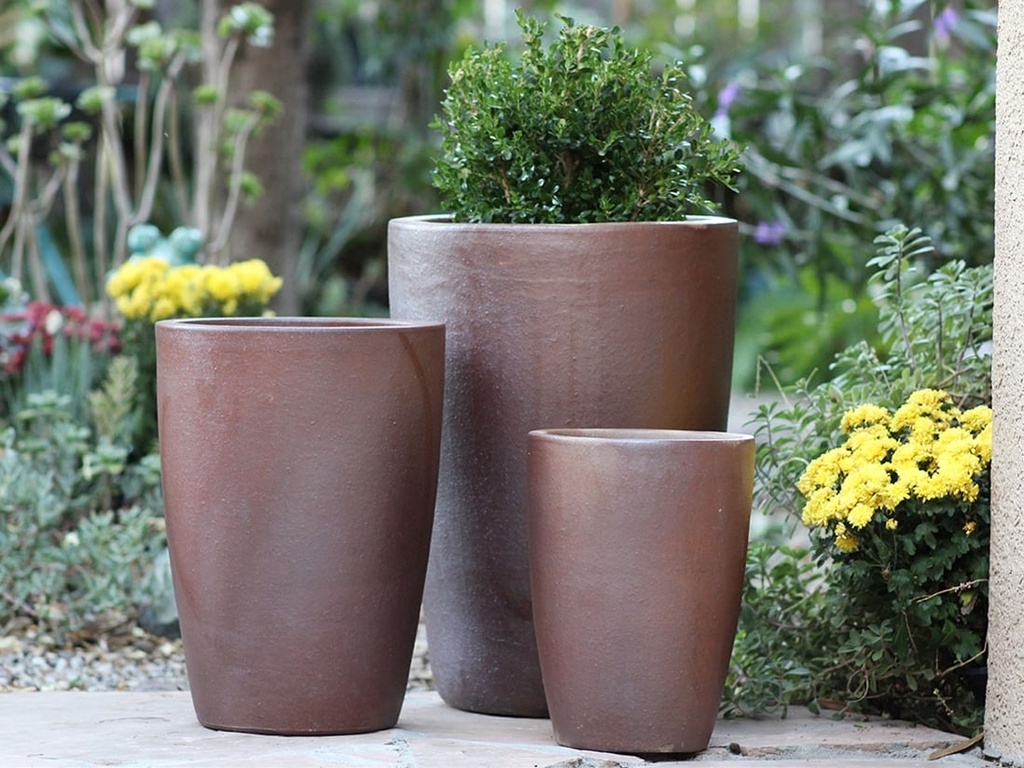 [PV-LB546OGC-S3] SLIM ROUND PLANTER, ORGANIC CLAY, SET OF 3 - 16.0" X 24.0", 14.0" X 18.5", 11.0 X 15.0"