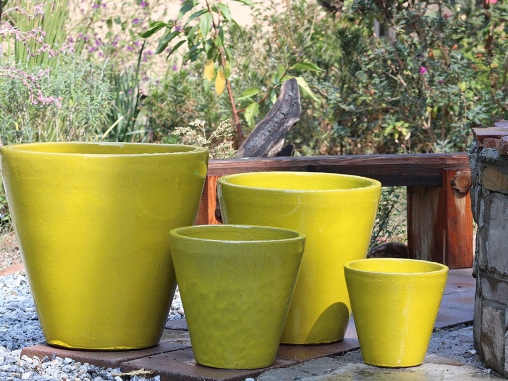 [PV-LB552CY-S4] TAPERED CYLINDRICAL PLANTER,  CANARY YELLOW, SET OF 4 - 19.0" X 19.0", 15.5" X 15.5", 11.5" X 11.5", 9.0" X 9.0"