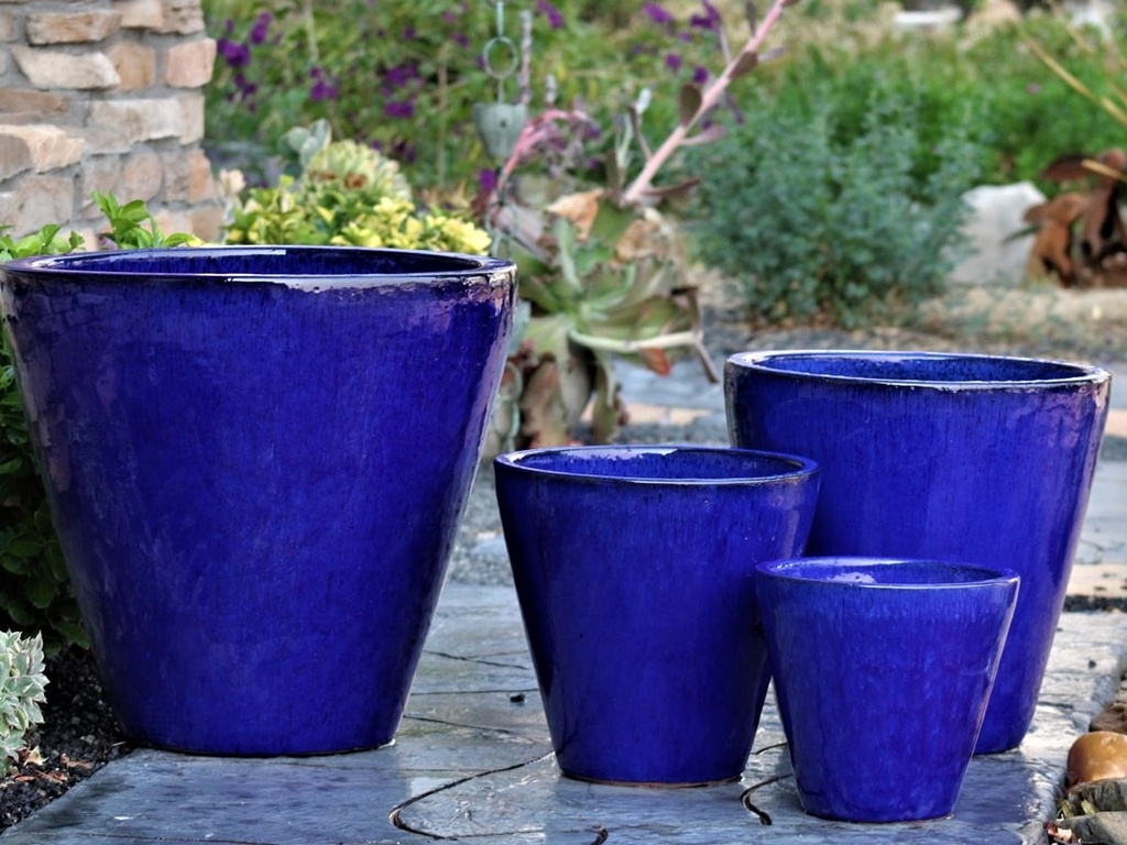 [PV-LB552FB-S4] TAPERED CYLINDRICAL PLANTER, FALLING BLUE, SET OF 4 - 19.0" X 19.0", 15.5" X 15.5", 11.5" X 11.5", 9.0" X 9.0"