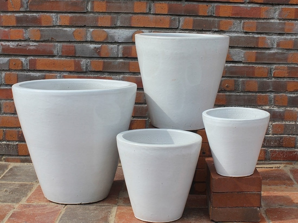 [PV-LB552WWH-S4] TAPERED CYLINDRICAL PLANTER, WHITE WHITE, SET OF 4 - 19.0" X 19.0", 15.5" X 15.5", 11.5" X 11.5", 9.0" X 9.0"