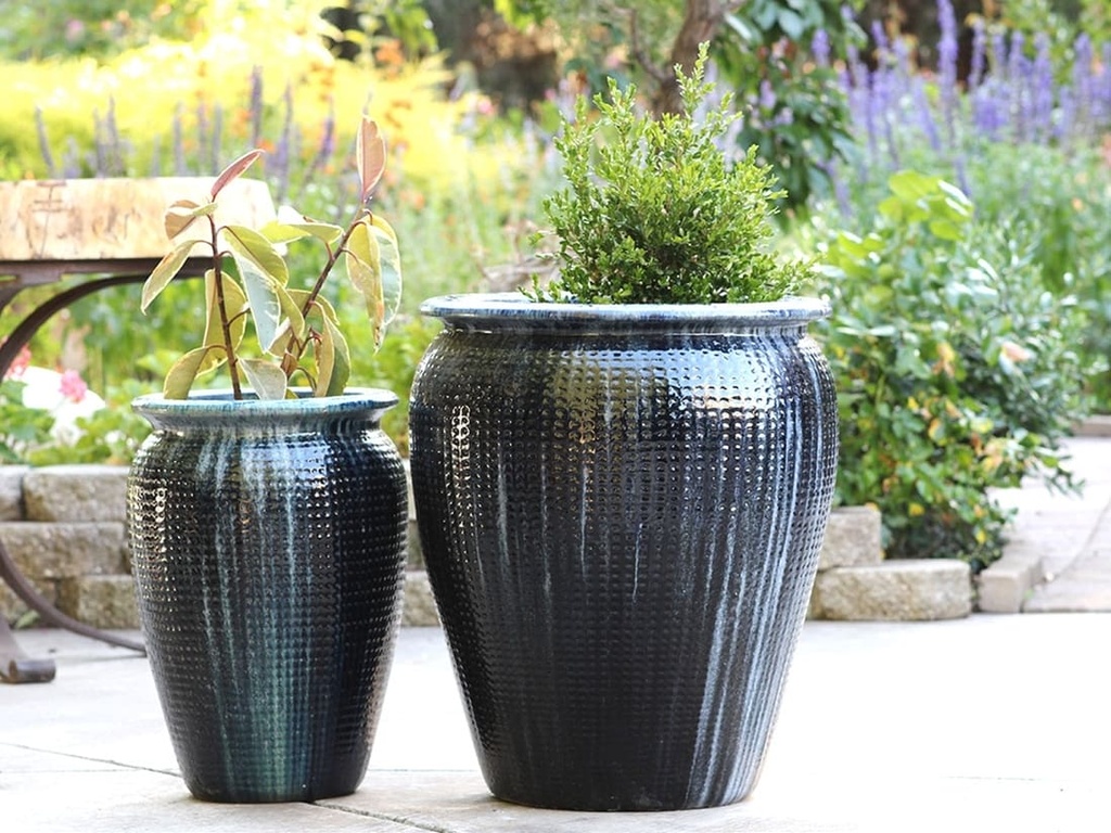 [PV-LB558CSB-S2] MANHATTAN JAR PLANTER, CRYSTAL BLUE, SET OF 2- 22.5" X 27.5", 14" X 22"