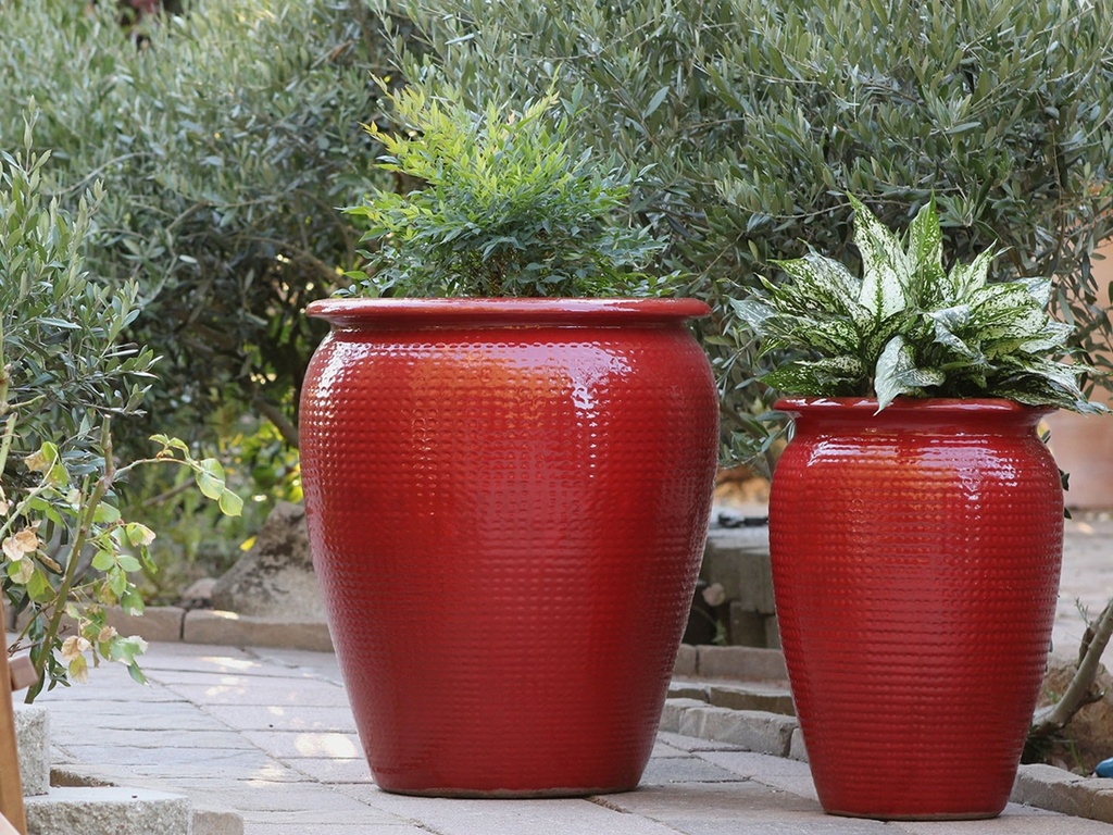 [PV-LB558LRD-S2] MANHATTAN JAR PLANTER, LAVISH RED, SET OF 2- 22.5" X 27.5", 14" X 22"