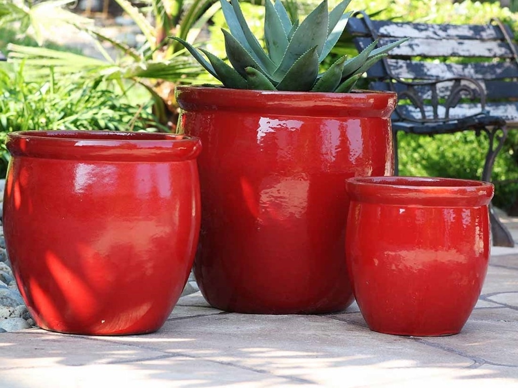 [PV-LB567LRD-S3] SMALL NO DECOR PLANTER, LAVISH RED, SET OF 3 - 19.0" X 19.0", 15.5" X 15.0", 12.0" X 12.0"