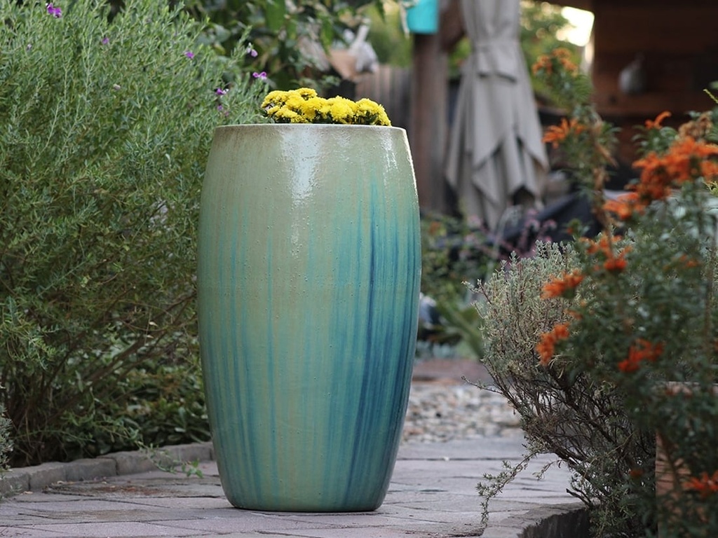 [PV-LB578CSG] DRUM SHAPED PLANTER, CRYSTAL GREEN, 20.0" X 35.0"