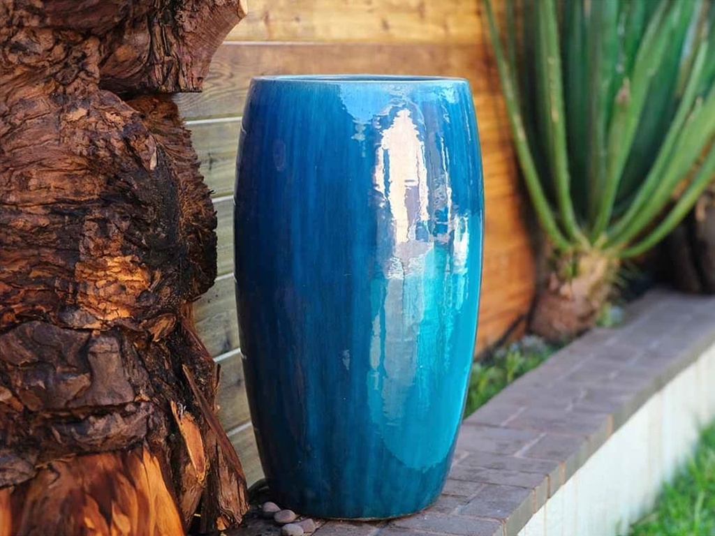 [PV-LB578FAQ] DRUM SHAPED PLANTER, FALLING AQUA, 20.0" X 35.0"