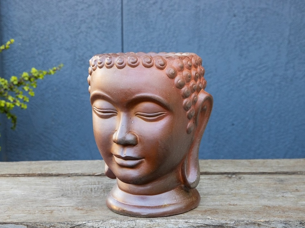 [PV-LBST07OGC-B] MEDIUM BUDDHA HEAD PLANTER, ORGANIC CLAY, SIZE B, 13.0"X17.5"