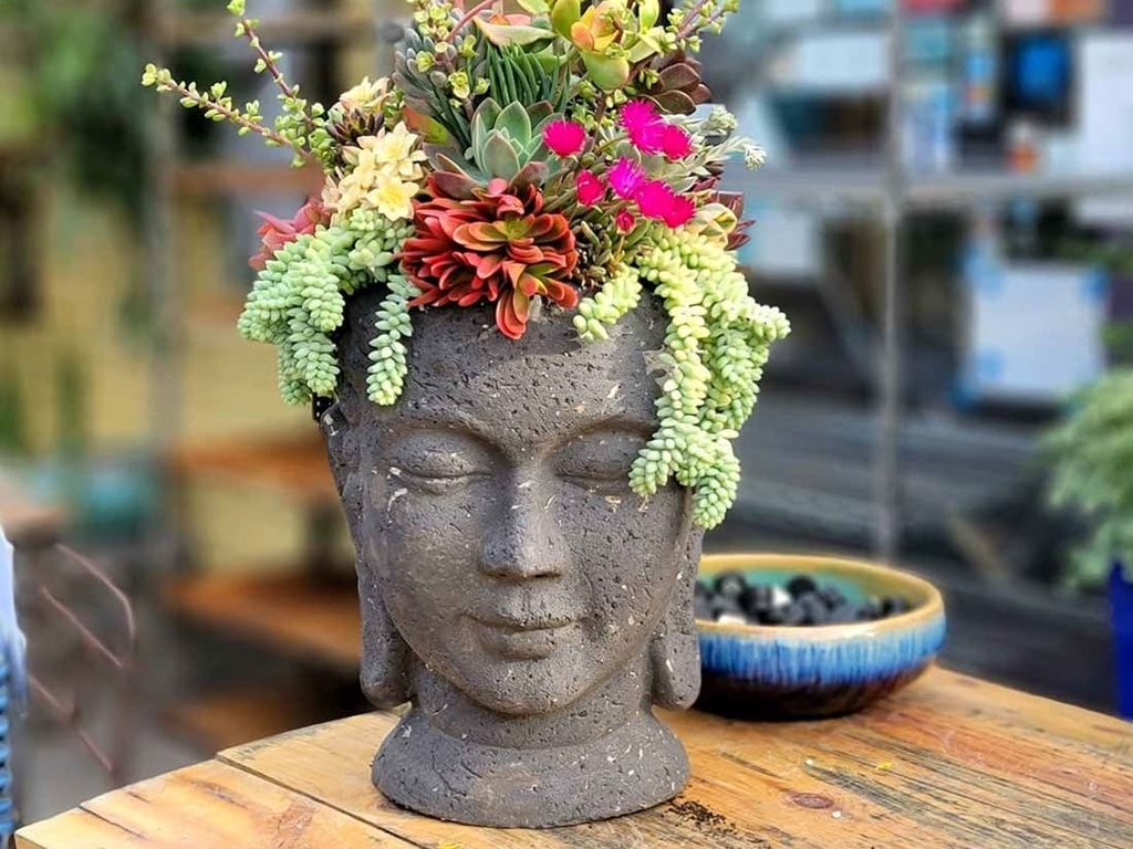 [PV-LBST07SB-A] LARGE BUDDHA HEAD PLANTER, STONE BROWN, SIZE A, 17.5" X24.5"