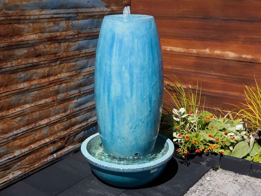 [PV-LBW579FAQ-A] DRUM SHAPE POT, FOUNTAIN, FALLING AQUA, SIZE A, 15"X36"  (BASE/PUMP SOLD SEPERATELY)