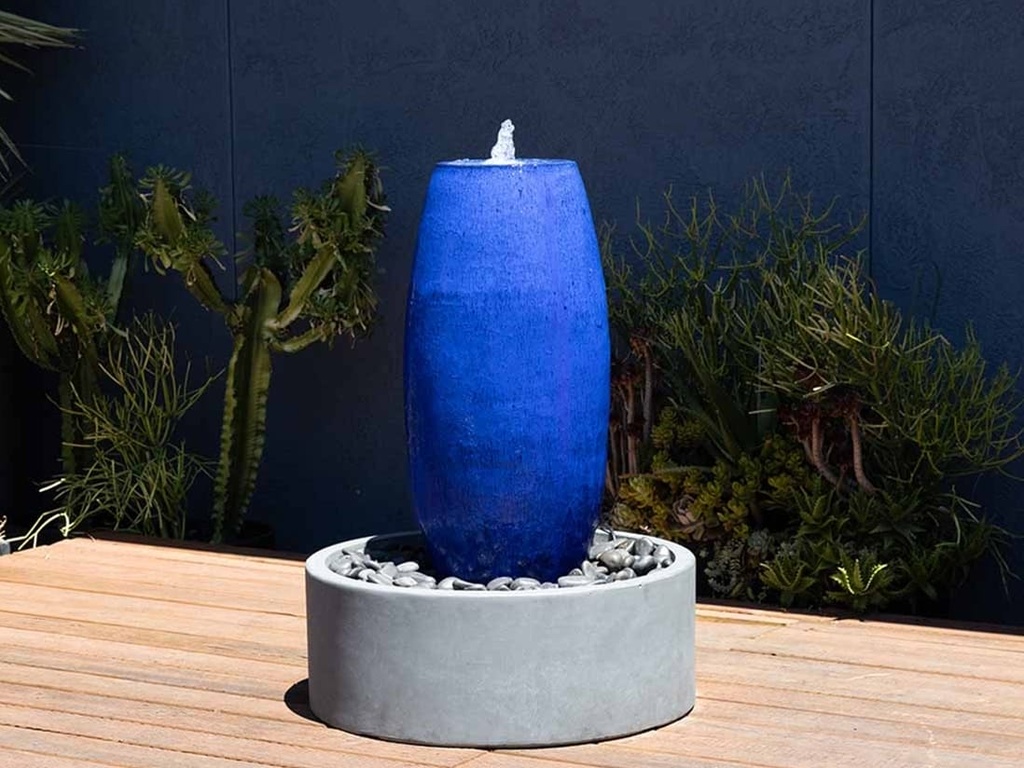[PV-LBW579FB-A] DRUM SHAPE POT, FOUNTAIN, FALLING BLUE, SIZE A, 15'X36"  (BASE/PUMP SOLD SEPERATELY)