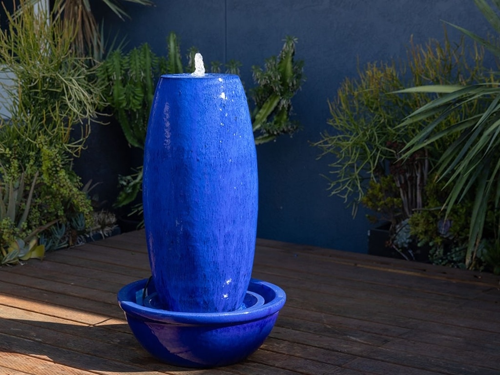 [PV-LBW579FB-B] DRUM SHAPE POT, FOUNTAIN, FALLING BLUE, SIZE B, 13.5"X29.5" (BASE/PUMP SOLD SEPERATELY)