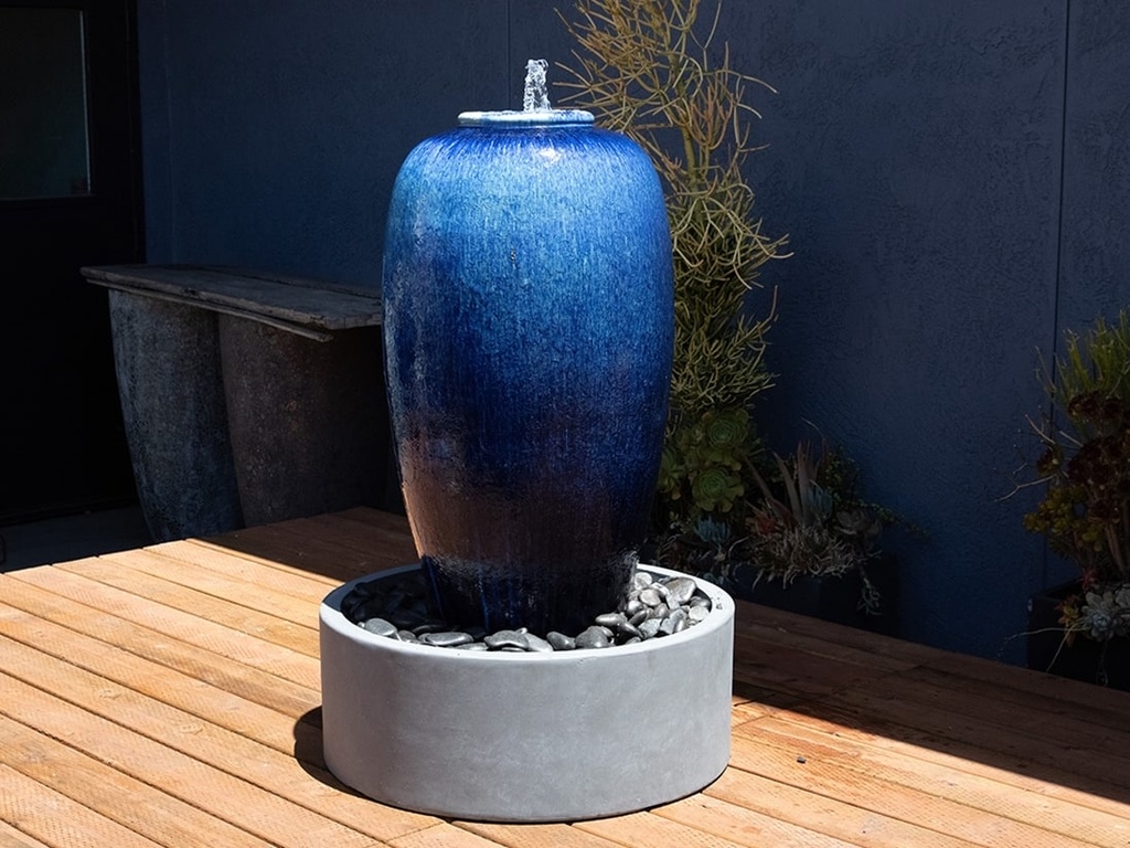 [PV-LBW596CSB] THAILAND JAR CHESTNUT, FOUNTAIN, CRYSTAL BLUE, 21.5"X39"  (BASE/PUMP SOLD SEPERATELY)
