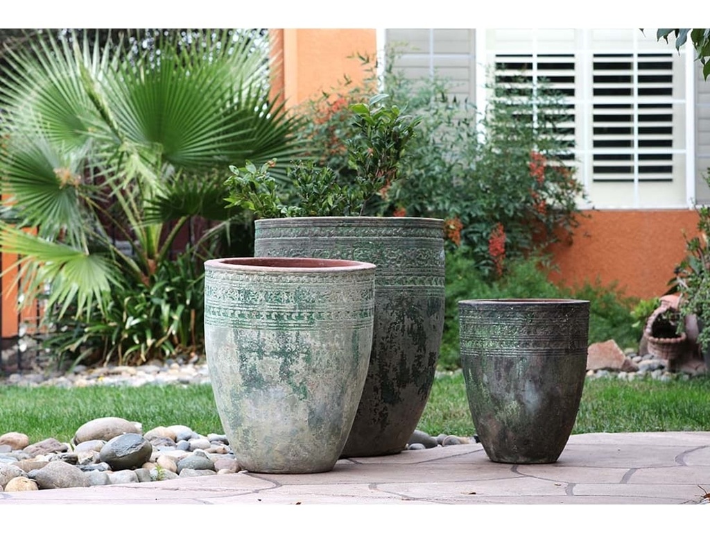 [PV-TS2262VDG-S3] CONO DE BARRO,  VERDIGRIS, SET OF 3- 26.5"X30.5", 20.5"X26.0", 17.0"X21.0"