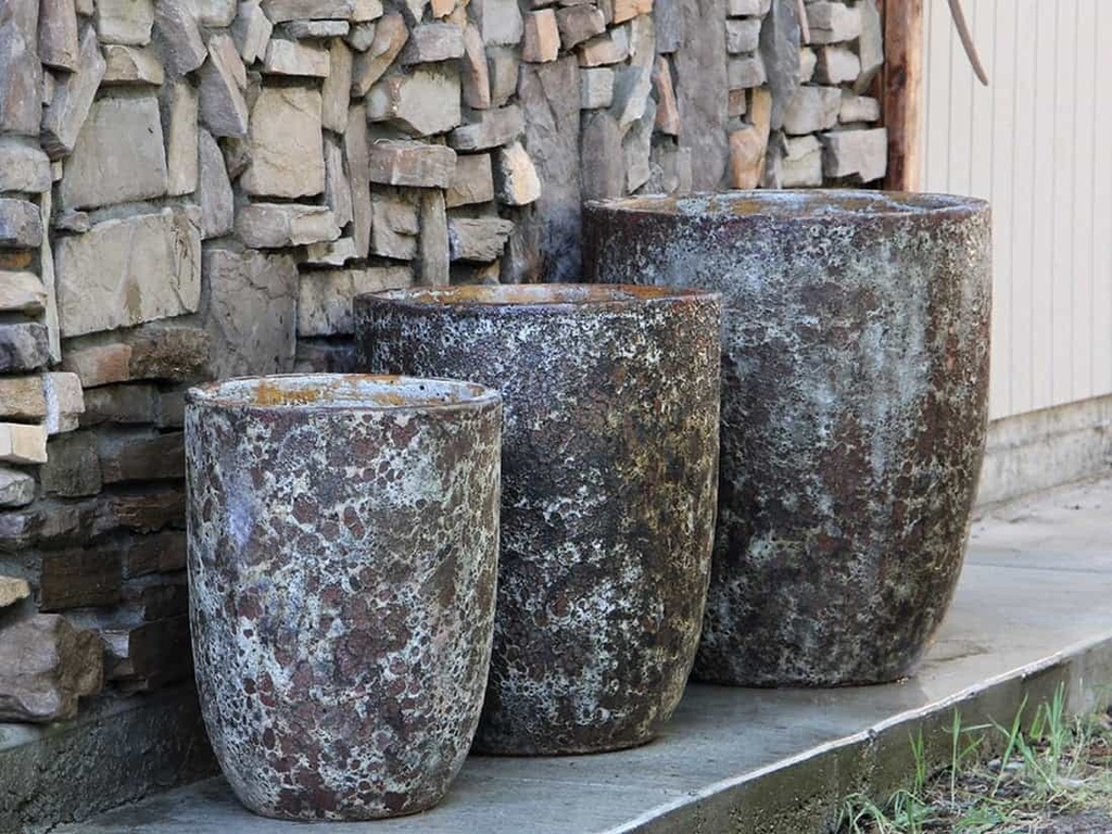 [PV-TS2306ABW-S3] MILANO TALL BARREL PLANTER, ATLANTIS BROWN, SET OF 3 - 18.5" X 23.0", 14.5" X 19.0", 11.0" X 17.0"