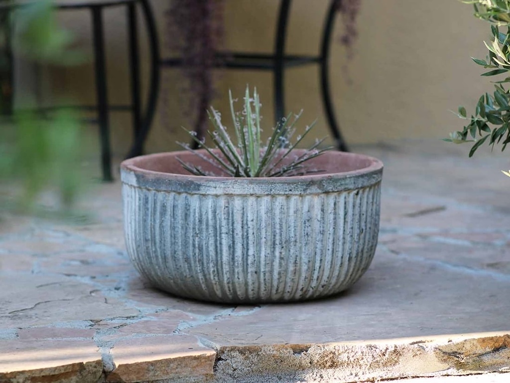 [PV-TS2334GPH-S3] FAUX ZIN CAN LOW PLANTER, GRAPHITE, SET OF 3 - 18.0"X9.0", 14.5"X8.0", 10.5"X5.5