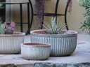 FAUX ZIN CAN LOW PLANTER, HEIRLOOM WHITE, SET OF 3 - 18.0"X9.0", 14.5"X8.0", 10.5"X5.5