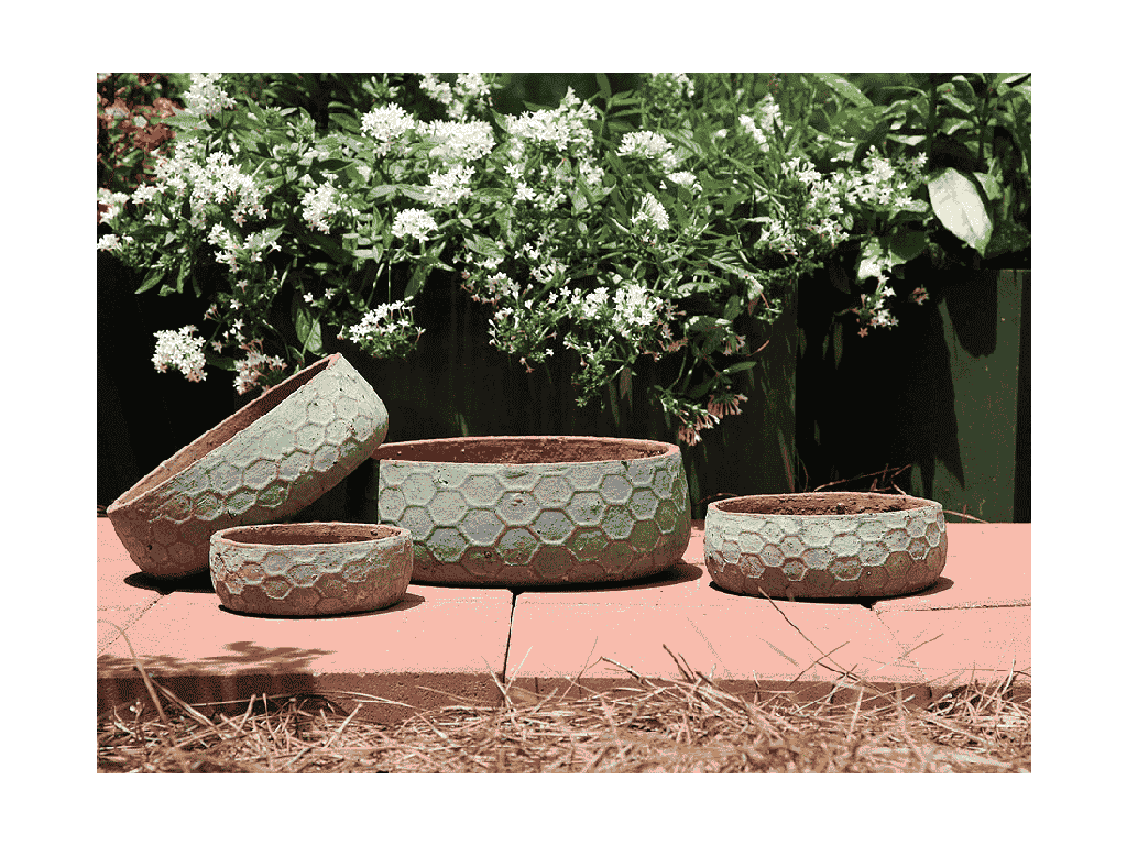[PV-TST2625GPH-S4] TUSCAN VILLAGE HAND THROWN HEXAGON BOWLS, GRAPHITE, SET OF 4 - 12.5" X 4.5", 10.0" X 3.5", 8.0" X 3.0", 6.5" X 2.5"