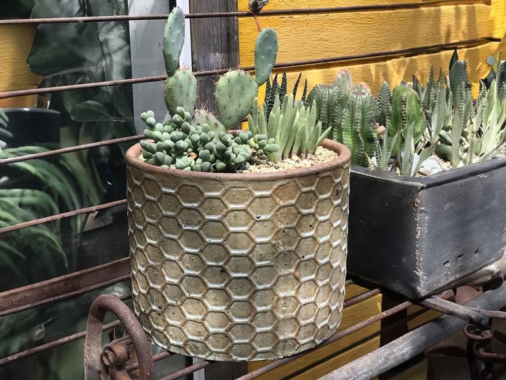 [PV-TST2628HWH-S4] TUSCAN VILLAGE HAND THROWN CYLINDER HEXAGON PLANTER, HEIRLOOM WHITE, SET OF 4 - 12.5" X 10.5", 10.5" X 9.5", 9.5" X 8.0", 7.0" X 6.5"