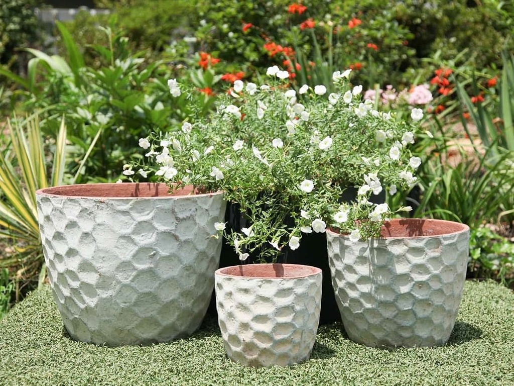 [PV-TST2645ATS-S3] TUSCAN VILLAGE HAND THROWN EGG HEXAGON HANDTHROWN, ATLANTIS SKY, SET OF 3 - 15"X12.5", 11"X9.5", 7.5"X7"