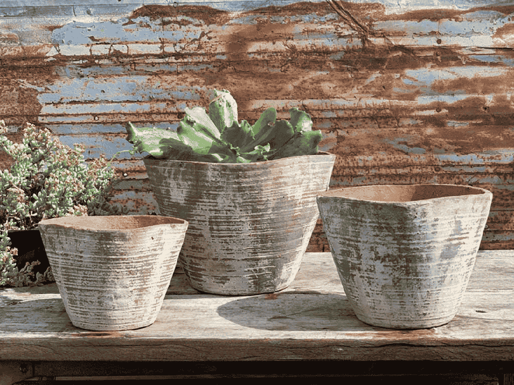 [PV-TST3003ATS-S3] TUSCAN VILLAGE HAND THROWN ENGLISH TUMBLED POTS, ATLANTIS SKY, SET OF 3 - 14.0" X 11.0", 11.0" X 9.5", 9.0" X 7.5"