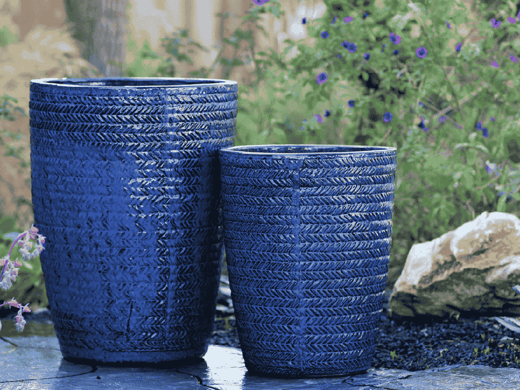 [PY-1609SFB-S3] ROPE PRINTED PLANTER, SEA FOAM BLUE, SET OF 3 - 17.5" X 23.0", 14.0" X 18.0", 10.5" X 14.0"