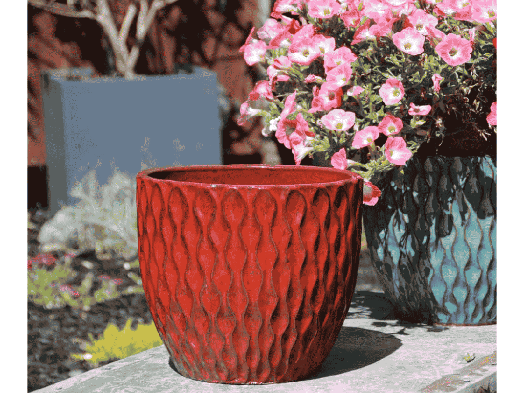 [PY-1628TRD-S3] WILD BERRY PLANTER, TROPICAL RED, SET OF 3 - 14.0" X 13.5", 11.5" X 10.0", 8.5" X 7.5"