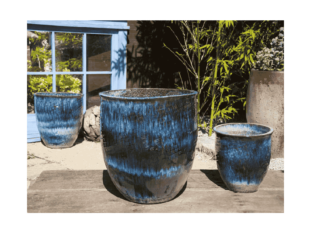 [PY-1645IBL-S3] NET PRINTED PLANTER, ICE BLUE, SET OF 3 - 19.5" X 21.0", 15.5" X 17.0", 12.0" X 13.0"