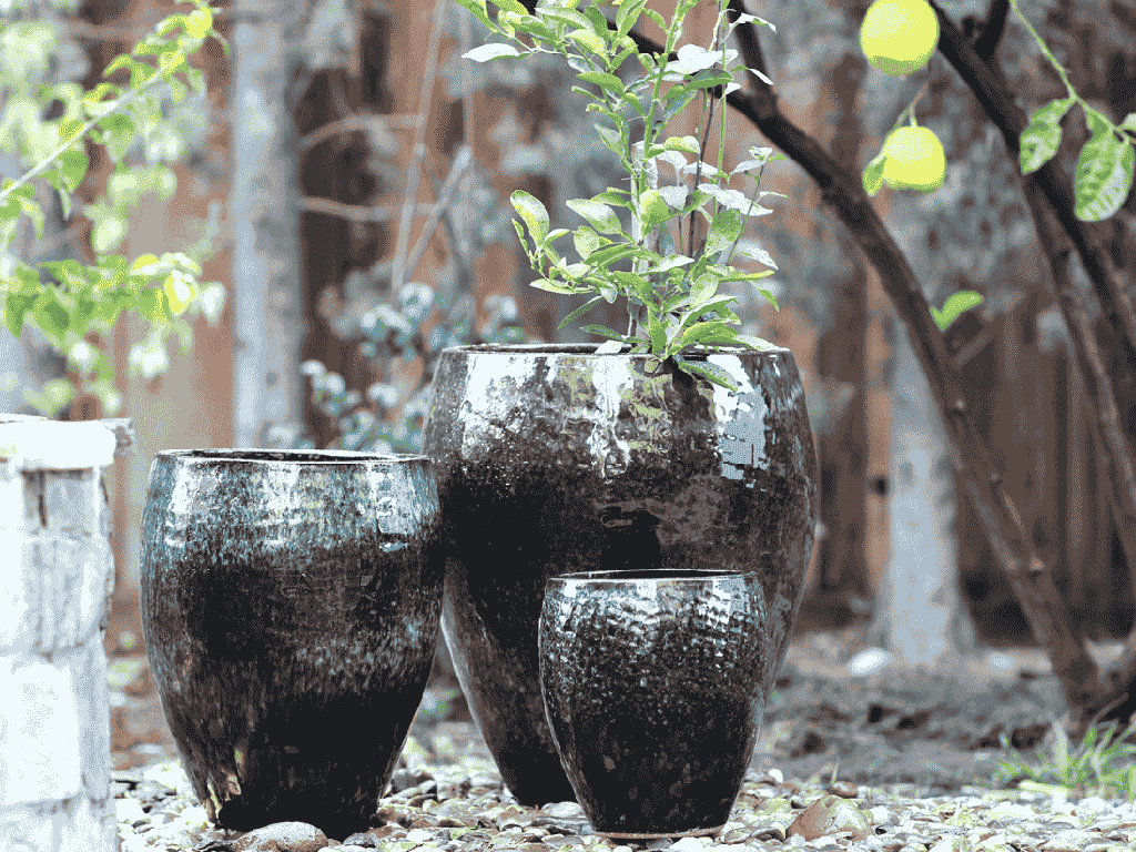 [PY-1646IBL-S3] NET PRINTED URN PLANTER, ICE BLUE, SET OF 3 - 18.5"X21.0", 14.0"X17.0", 11.0"X12.5"