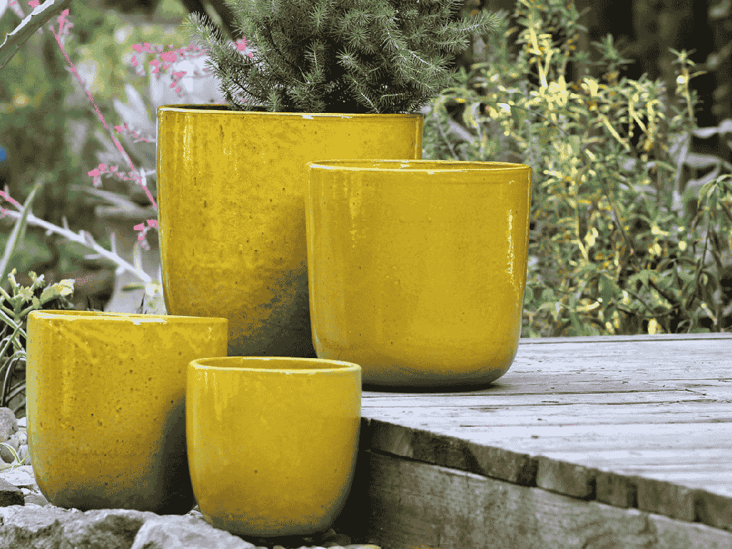 [PY-1695AYL-S4] LAGUNA BUCKET PLANTER, ATOMIC YELLOW, SET OF 4- 14.5" X 14.5", 12.0" X 12.0", 10.5" X 10.5", 8.5" X 8.5"