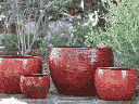 GOOD EARTH DRUM PLANTER, TROPICAL RED, SET OF 4 -21.5"x15.0", 16.5"x12",13"x9.5",10"x7"