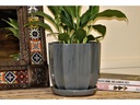 CLAMSHELL PLANTR WITH ATTACHED SAUCER, GLOSSY LAVA GREY, 6.5"X6.5"