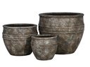 BASIN PLANTERS, PATINA BROWN, SET OF 3- 21.0"X17.5", 16.0"X13.0", 11.0"X9.5"