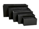 RECTANGULAR BOX PLANTER  BLACK POLY FIBERS, SET OF 4- 47"x19.5"x21.5", 39.5"x15.5"x19.5", 31.5"x12"x15.5", 23.5"x10"x12"