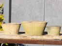 PRESCOT TERRA COTTA FARM POTS, MOSSED BLACKSTONE, 10.0"X7.5"X5.0", 7.5"X6.5"4.0", 6.5"X5.0"X3.0" (SOLD IN CASE OF 4 SETS)