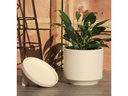 MID MODERN PLANTER WITH DETACHED SAUCER, IVORY CLAY, 10.0"X9.0", 10.0"X2.0"